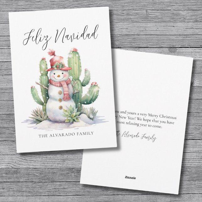Cartes Pour Fêtes Annuelles Snowman Cactus Noël Feliz Navidad (Cactus Snowman Merry Christmas Holiday Card)