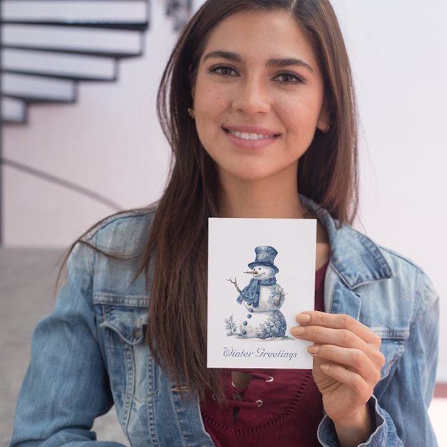 Cartes Pour Fêtes Annuelles Snowman dans Delft Blue personnalisable (Créateur téléchargé)