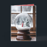 Cartes Pour Fêtes Annuelles Snowman Dans Le Globe Des Neiges De Noël<br><div class="desc">Un mignon bonhomme de neige dans le globe de neige de Noël par une fenêtre d'hiver. Le texte intérieur peut être modifié.</div>