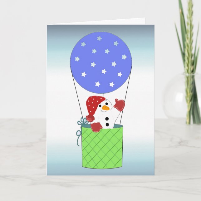 Cartes Pour Fêtes Annuelles Snowman dans un ballon à air chaud (Devant)