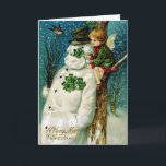 Cartes Pour Fêtes Annuelles Snowman de Christmas<br><div class="desc">Vintage Christmas card est une illustration.</div>