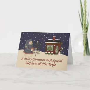 Cartes Pour Fêtes Annuelles Snowman De Noël À Un Nephew Spécial & Femme