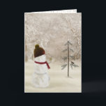 Cartes Pour Fêtes Annuelles Snowman de Noël avec Gold Star<br><div class="desc">Un mignon bonhomme de neige tenant une étoile d'or dans les bois d'hiver avec un pin et un oiseau.</div>