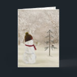 Cartes Pour Fêtes Annuelles Snowman de Noël avec Gold Star<br><div class="desc">Un mignon bonhomme de neige tenant une étoile d'or dans les bois d'hiver avec un pin et un oiseau.</div>