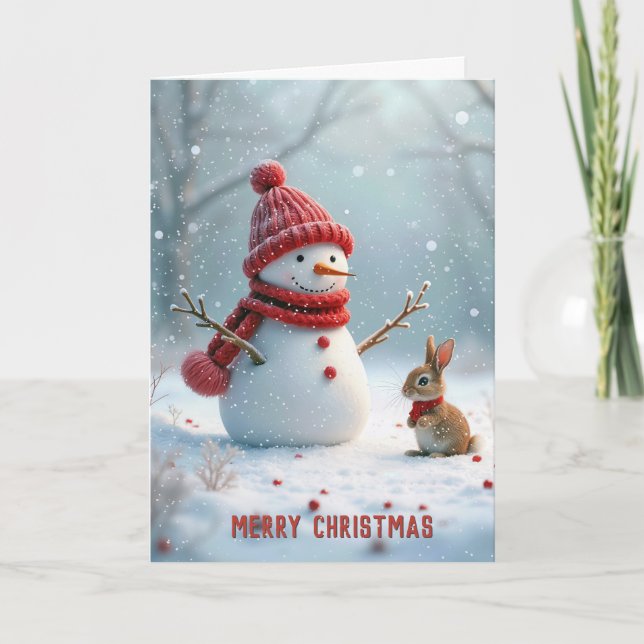 Cartes Pour Fêtes Annuelles Snowman de Noël avec lapin (Devant)