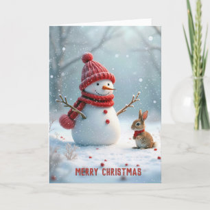 Cartes Pour Fêtes Annuelles Snowman de Noël avec lapin