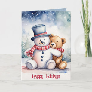 Cartes Pour Fêtes Annuelles Snowman De Noël Et Ours En Teddy