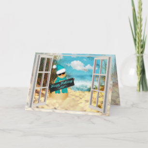 Cartes Pour Fêtes Annuelles Snowman de plage   Christmas Tropical Beach Window