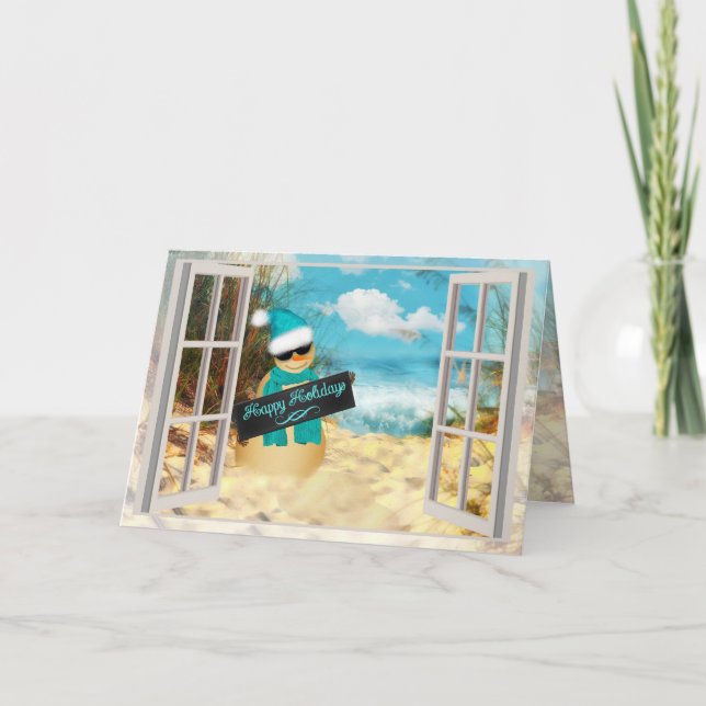 Cartes Pour Fêtes Annuelles Snowman de plage | Christmas Tropical Beach Window (Devant)