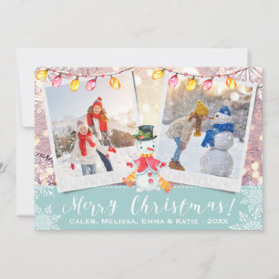 Cartes Pour Fêtes Annuelles Snowman de vacances personnalisé 2 photos   Bleu g