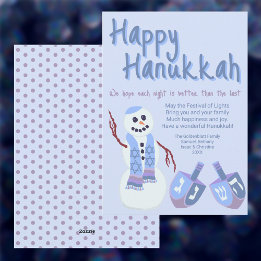 Cartes Pour Fêtes Annuelles Snowman Dreidels Blue Cute Celebrate Hanoukka