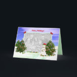 Cartes Pour Fêtes Annuelles Snowman et arbres de Noël Photo<br><div class="desc">Un accueil de vacances pour une photo avec mon travail d'ordinateur d'un bonhomme de neige décorant ses arbres de Noël. Texte : "Joyeuses fêtes !</div>