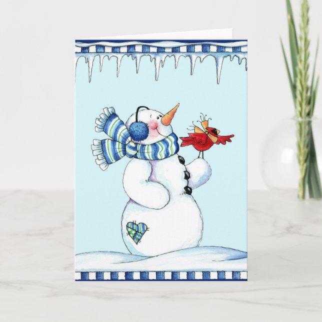 Cartes Pour Fêtes Annuelles Snowman et cardinal (Devant)