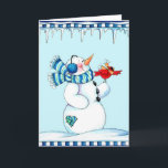 Cartes Pour Fêtes Annuelles Snowman et cardinal<br><div class="desc">Snowman et carte de voeux d'hiver cardinal. Customisez d'ajouter votre propre message à l'intérieur.</div>