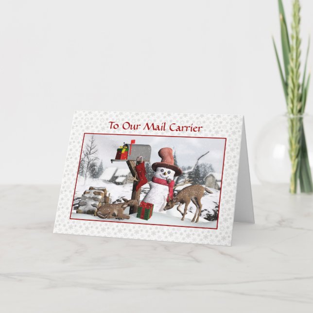 Cartes Pour Fêtes Annuelles Snowman et Deer Happy Holidays To Mail Carrier (Devant)