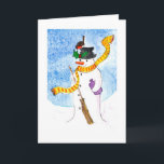 Cartes Pour Fêtes Annuelles Snowman et Robin<br><div class="desc">Un robin a atterri sur le casquette du bonhomme de neige et profite des baies sèches.</div>