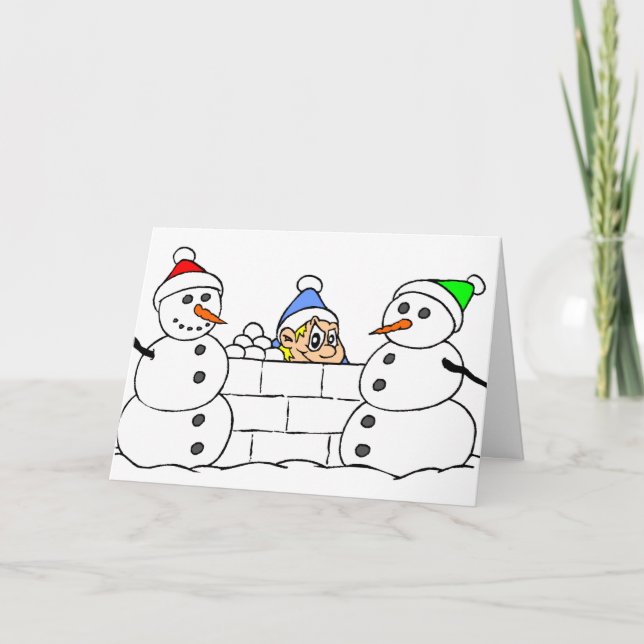 Cartes Pour Fêtes Annuelles Snowman et Sneaky Boy (Devant)