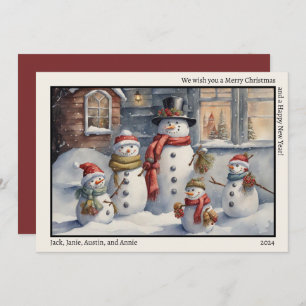 Cartes Pour Fêtes Annuelles Snowman Famille Joyeux Noël Bonne année