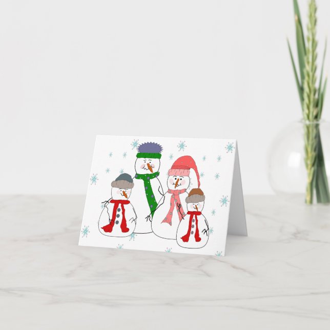 Cartes Pour Fêtes Annuelles Snowman Famille Snowmen Enfants Snow Art Whimsical (Devant)
