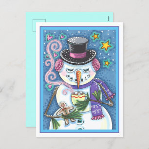 CARTES POUR FÊTES ANNUELLES SNOWMAN, GINGERPREAD MAN & MUG OF CHOCOLAT CHAUD