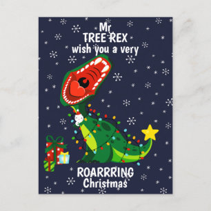 Cartes Pour Fêtes Annuelles Snowman hiver Arbre de Noël T-Rex Dinosaur