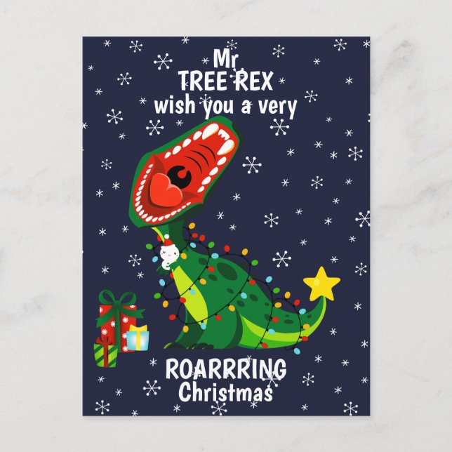 Cartes Pour Fêtes Annuelles Snowman hiver Arbre de Noël T-Rex Dinosaur (Devant)