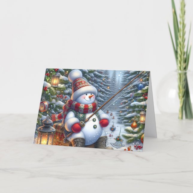 Cartes Pour Fêtes Annuelles Snowman Ice Fishing Christmas (Devant)