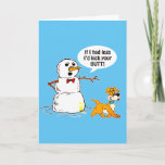 Cartes Pour Fêtes Annuelles Snowman Joke Blue<br><div class="desc">Snowman dit avec colère : "Si j'avais des jambes,  je te donnerais un coup de pied !" après qu'un chien l'ait frappé.</div>