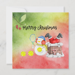 Cartes Pour Fêtes Annuelles Snowman jouer tennis Noël aquarelle