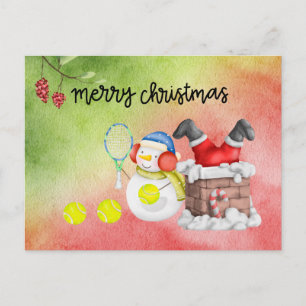 Cartes Pour Fêtes Annuelles Snowman jouer tennis Noël aquarelle Holi