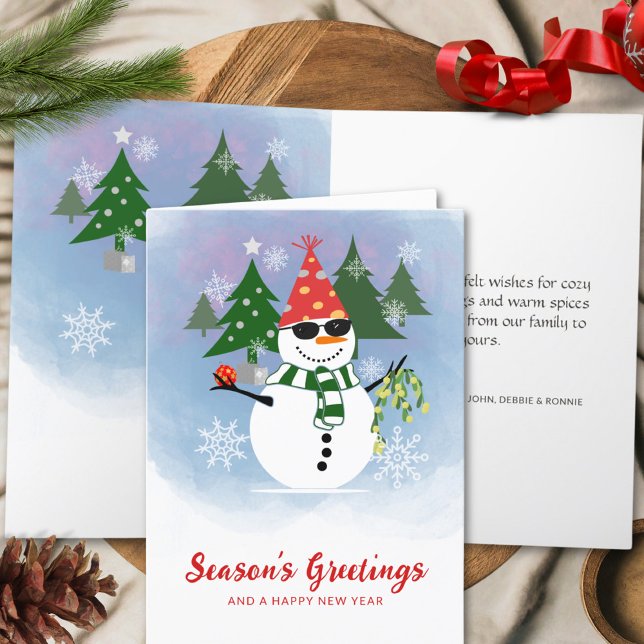 Cartes Pour Fêtes Annuelles Snowman joueuse avec Mistletoe voeux de Noël (Créateur téléchargé)
