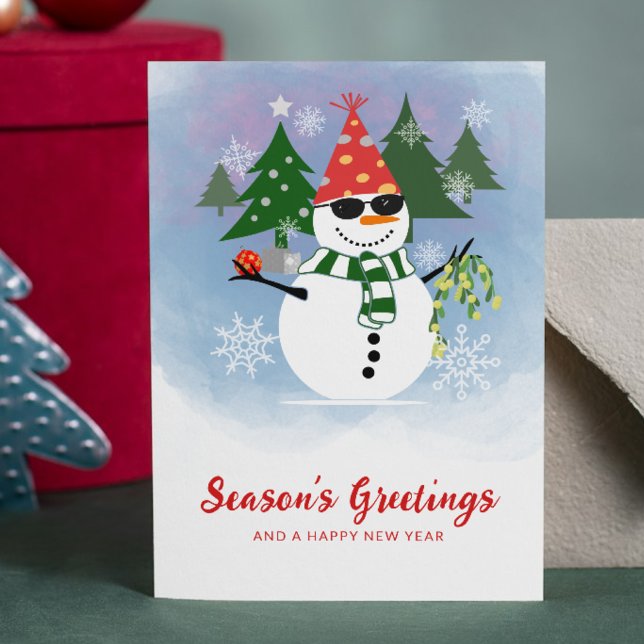 Cartes Pour Fêtes Annuelles Snowman joueuse avec Mistletoe voeux de Noël (Créateur téléchargé)