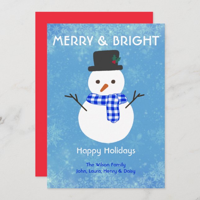Cartes Pour Fêtes Annuelles Snowman Joyeux & Bright Happy Holidays Personnalis (Devant / Derrière)