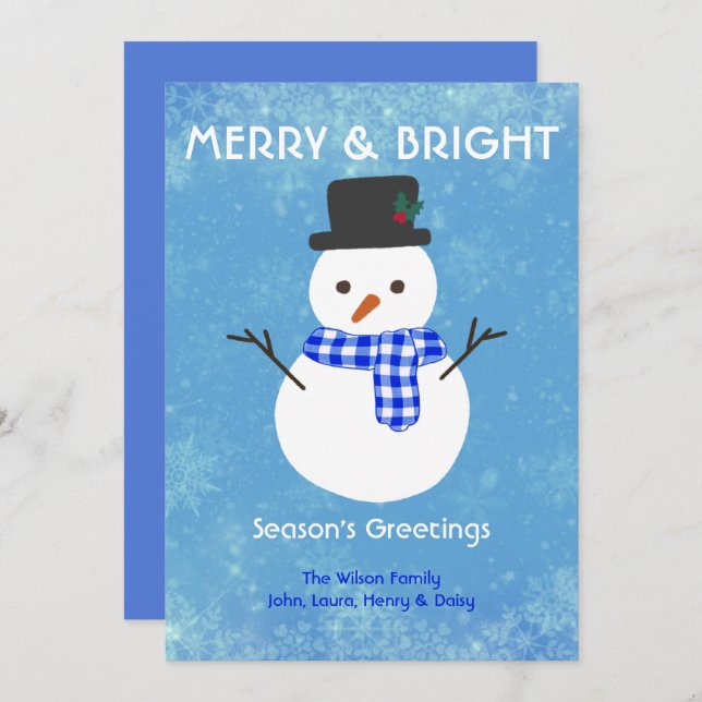 Cartes Pour Fêtes Annuelles Snowman Joyeux & Joyeuses Fêtes brillants Personna (Devant / Derrière)