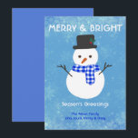 Cartes Pour Fêtes Annuelles Snowman Joyeux & Joyeuses Fêtes brillants Personna<br><div class="desc">Snowman Merry & Bright Joyeuses Fêtes Carte de vacances personnalisée. Mignonne bonhomme de neige avec muffler blanc et bleu. Ajoutez vos propres sentiments et noms de famille en utilisant le modèle que j'ai mis en place pour vous. Si facile !</div>