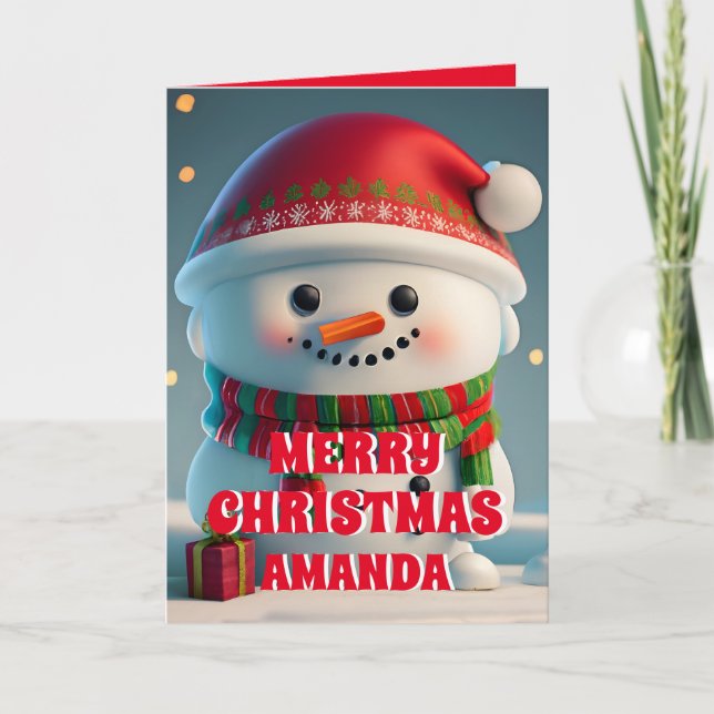 Cartes Pour Fêtes Annuelles Snowman Noël Personnalisé Enfants Photo (Devant)