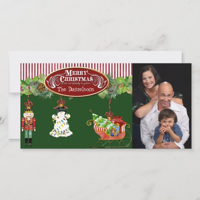 Cartes Pour Fêtes Annuelles Snowman Nutcracker Père Noël Sleigh Christmas Tree (Devant)