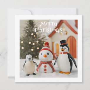 Cartes Pour Fêtes Annuelles Snowman & Penguin #1 Personnalisé Novelle Noël