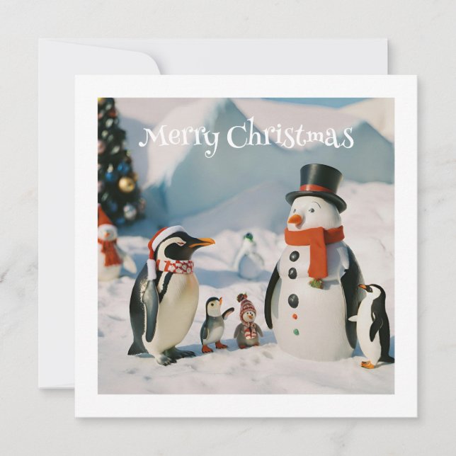 Cartes Pour Fêtes Annuelles Snowman & Penguin #3 Personnalisé Novelle Noël (Devant)