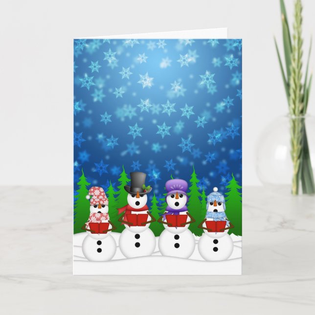 Cartes Pour Fêtes Annuelles Snowman Quatuor Caroler chanter Poster de nuit nei (Devant)