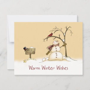 Cartes Pour Fêtes Annuelles Snowman Red Bird Sleigh Rides Noël