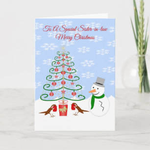 Cartes Pour Fêtes Annuelles Snowman Robins Soeur de belle-soeur Noël
