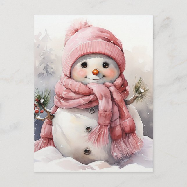 Cartes Pour Fêtes Annuelles Snowman rose mou (Devant)