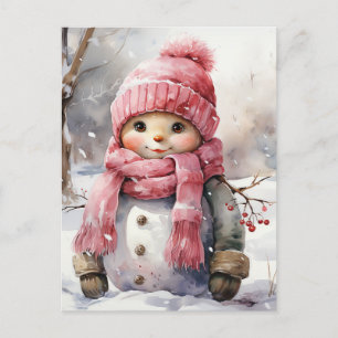 Cartes Pour Fêtes Annuelles Snowman rose mou