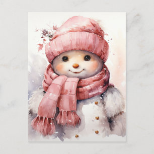Cartes Pour Fêtes Annuelles Snowman rose mou