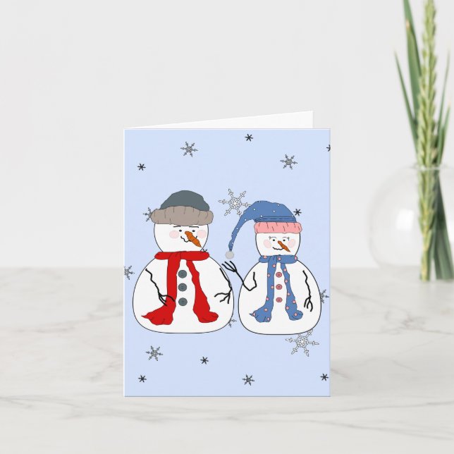 Cartes Pour Fêtes Annuelles Snowman Siblings Snowmen Enfants Snow Whimsical (Devant)