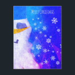 Cartes Pour Fêtes Annuelles Snowman Snowflakes Bleu Magie Noël<br><div class="desc">Belle carte postale de Noël bonhomme de neige et flocons de neige en hiver. Joyeux voeux de Noël pour vos amis et votre famille - vous pouvez changer le texte. Des flocons de neige blancs sur le bleu abstrait et l'arrière - plan rose font de cette carte postale magique et...</div>
