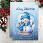 Cartes Pour Fêtes Annuelles Snowman Snowglobe Bleu Blanc Joyeux Noël<br><div class="desc">Carte de voeux de Noël personnalisable "Joyeux Noël" avec un bonhomme de neige mignon à l'intérieur d'un globe de neige hivernal sur un arrière - plan bleu doux. Personnalisez avec votre nom de famille et tout autre texte que vous choisissez.</div>