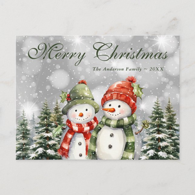 Cartes Pour Fêtes Annuelles Snowman Snowman Forêt Joyeux Noël (Devant)