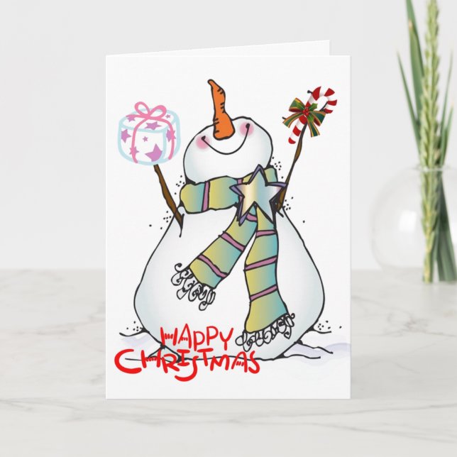 CARTES POUR FÊTES ANNUELLES SNOWMAN SOUHAITE HEUREUX NOËL/NOUVELLE ANNÉE (Devant)